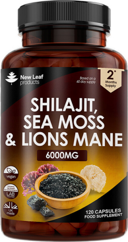 New Leaf Products Shilajit Sea Moss & Lions Mane Capsules 6000Mg